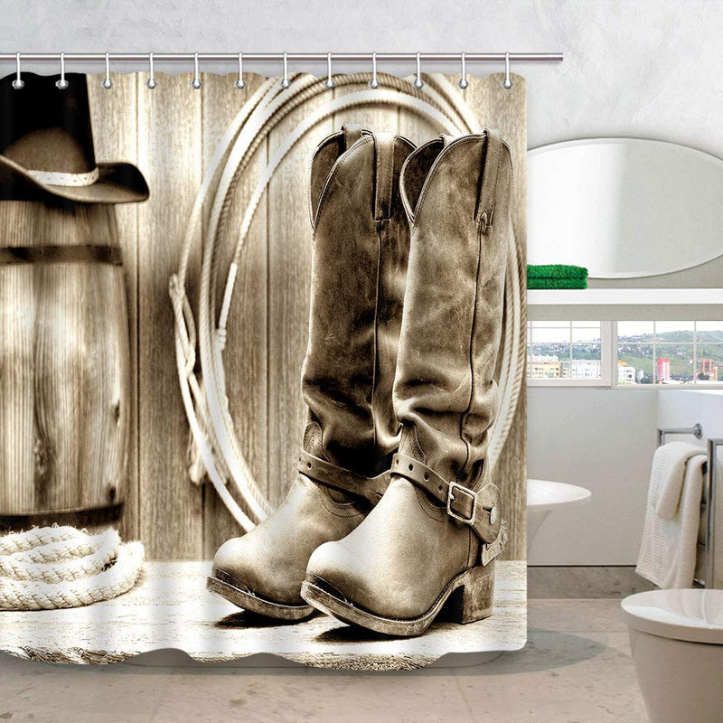 DYNH Western Shower Curtain, American Traditional Style Sports Team Cowboy Saddle Wood Ranch Barn, Polyester Fabric Bathroom Decor, Bath Curtains Accessories, with Hooks, 69X70 Inches - NewNest Australia