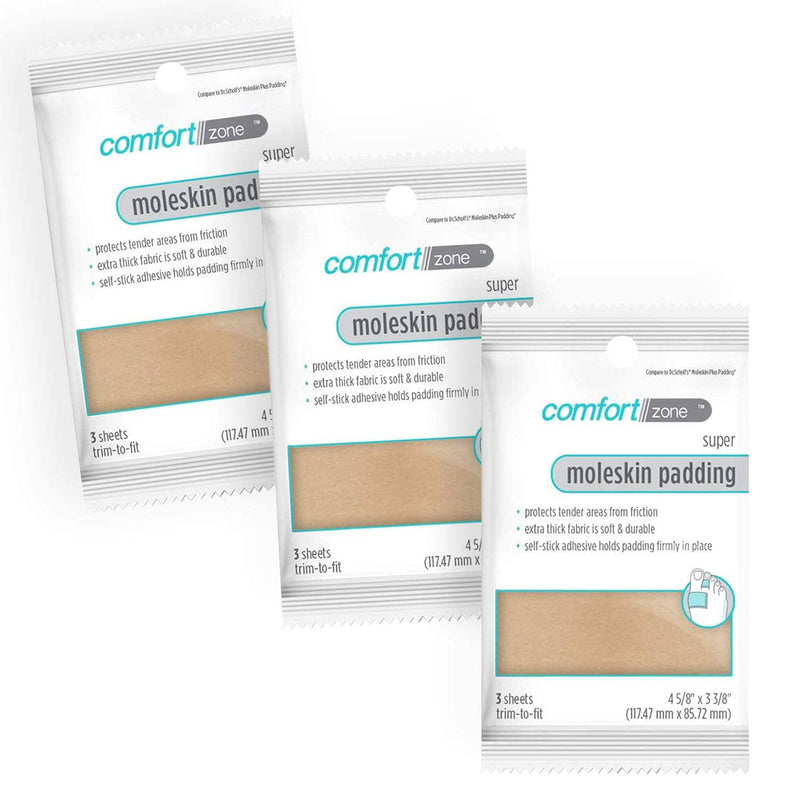 Comfort Zone Super Moleskin Padding, Protects Tender Areas of The Foot from Friction, Light Brown, 3 Count, Pack of 3 - NewNest Australia