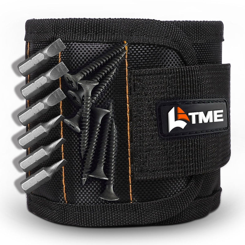 LATME Magnetic Wristband with 15 Strong Magnets for Holding Screws Nails Drill Bits-Best Armband Tool for DIY Handyman Unique Gift for Men (Black) Black - NewNest Australia