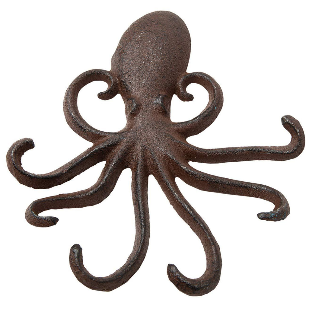 NewNest Australia - Cast Iron Octopus Wall Hook - Decorative Swimming Octopus Tentacles Key Hook for Entryway, Door Way or Bathroom - Novelty Wall Décor - Rustic Brown Color with Screws and Anchors Included 