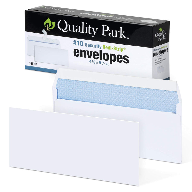 Quality Park #10 Self-Seal Security Envelopes, Security Tint and Pattern, Redi-Strip Closure, 24-lb White Wove, 4-1/8" x 9-1/2", 100/Box (QUA69117) - NewNest Australia
