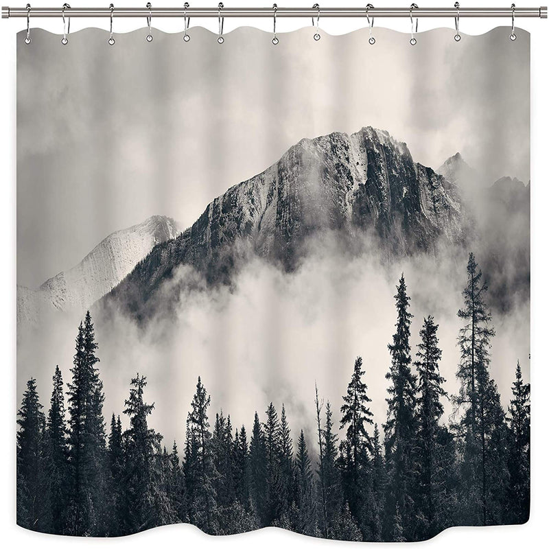 Riyidecor National Parks Mountain Shower Curtain Metal Hooks 12 Pack Scenery Foggyy Home Decor Smokey Forest Tree Cliff Outdoor Idyllic Photo Art Decor Fabric Bathroom Set 72Wx72H inch - NewNest Australia