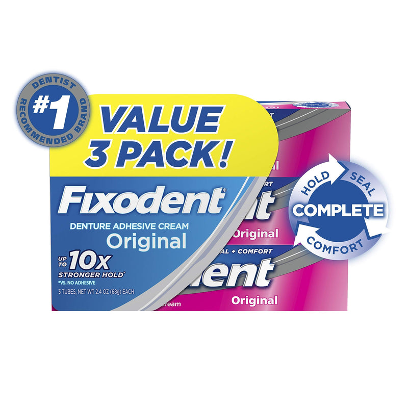 Fixodent Complete Original Denture Adhesive Cream, 2.4 oz, 3 Pack (Packaging May Vary) - NewNest Australia