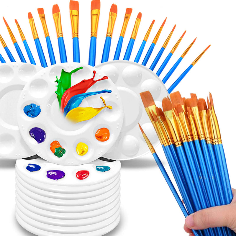 Hulameda Paint Brushes Set, 5 Packs/ 50 Pcs Round Pointed Tip Paintbrushes with 12 Pcs Paint Pallets for Acrylic Oil Watercolor, Face Nail Art, Miniature Detailing and Rock Painting, Blue - NewNest Australia
