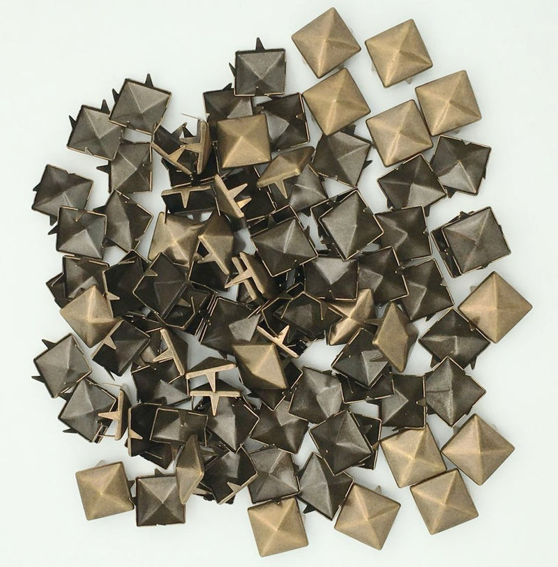 100pcs 10mm Square DIY Leathercraft Metal Punk Spikes Spots Pyramid Studs Nailheads (Bronze) Bronze - NewNest Australia