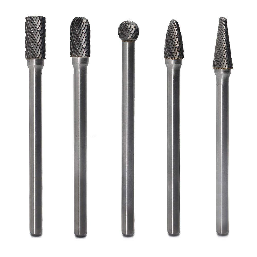 Carbide Burrs Set 5pcs JESTUOUS 1/4 Inch Shank Diameter Extended Long Double Cut edge Solid Tungsten Carbide Burr Rotery File for Die Grinder Bits Drilling - NewNest Australia