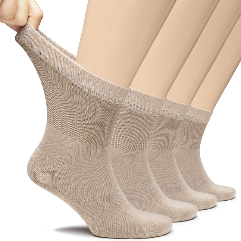 Hugh Ugoli Men's Loose Diabetic Ankle Socks Bamboo, Wide, Thin, Seamless Toe and Non-Binding Top, 4 Pairs 8-11 Beige - NewNest Australia