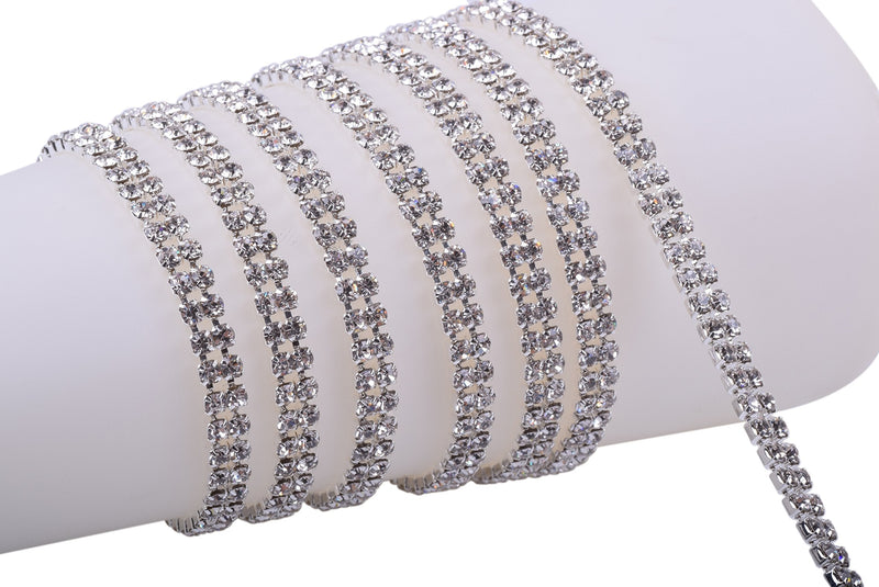 KAOYOO 2 Rows 2 Yards Crystal Rhinestone Chain Trim for Sewing Craft,DIY Decoration,2.5mm/0.1" 2 Rows 2 Yards-SS08/2.5mm/0.1" Silver - NewNest Australia