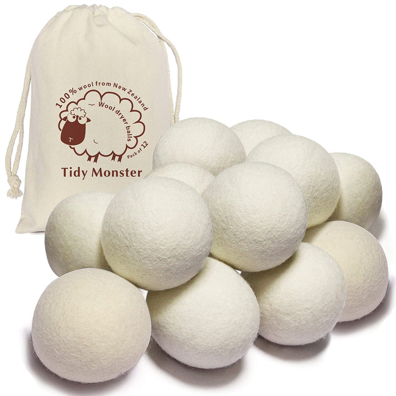 12 Pack All Natural Organic Wool Dryer Balls XL Size - Reusable Chemical Free Natural Fabric Softener, Anti Static, Reduces Clothing Wrinkles and Saves Drying Time 12 - NewNest Australia