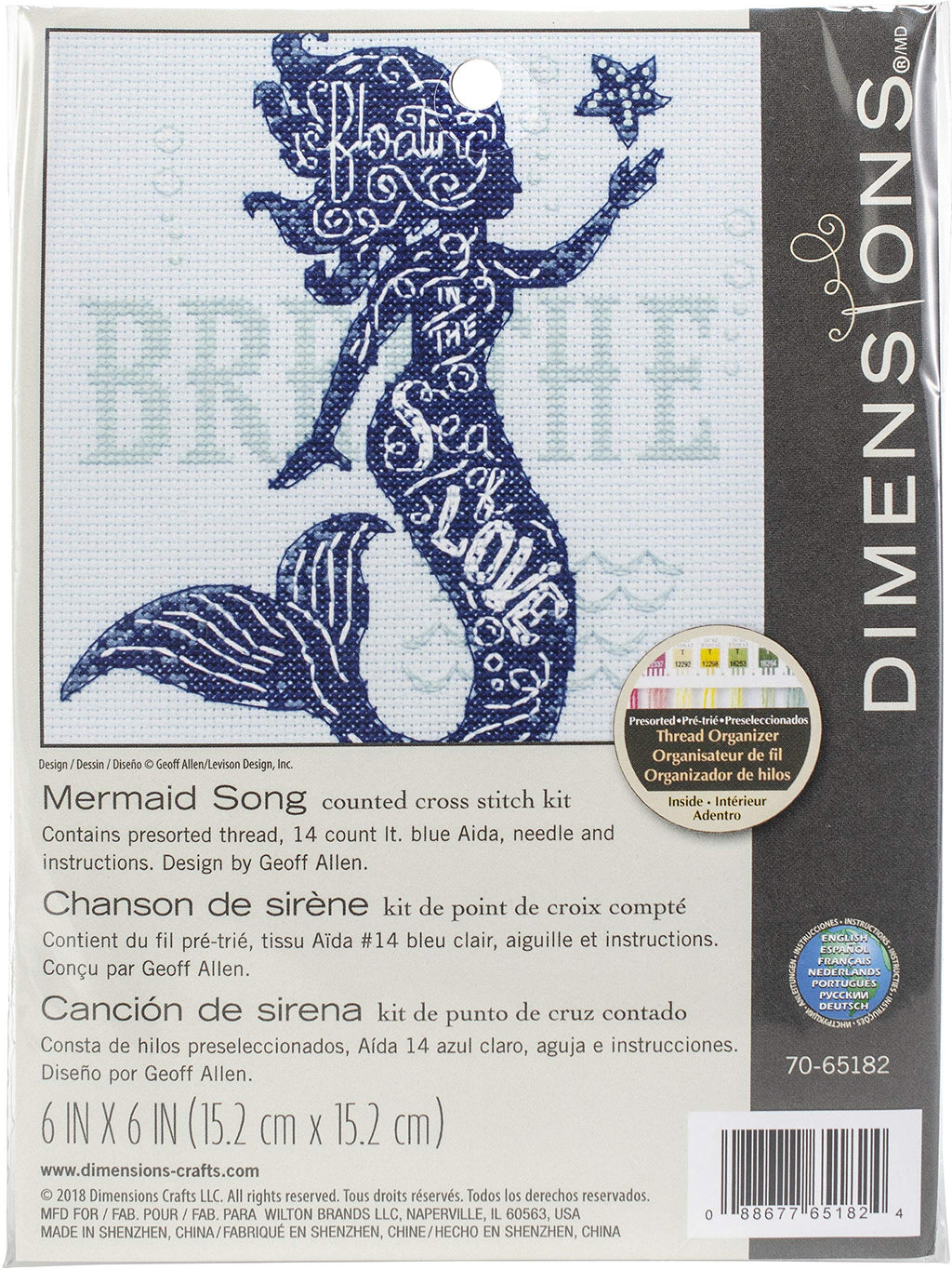 Dimensions Mermaid Counted Cross Stitch Kit for Beginners, 14 Count Light Blue Aida, 6''X6'' - NewNest Australia