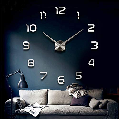 NewNest Australia - FASHION in THE CITY 3D DIY Mirror Surface Wall Clock Large Size Wall Decorative Clocks Silent Non Ticking Movement Clock Hands (Silver) Silver 