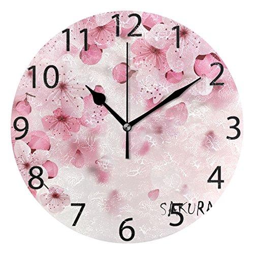 NewNest Australia - ALAZA Japanese Cherry Blossom Round Acrylic Wall Clock, Silent Non Ticking Oil Painting Home Office School Decorative Clock Art 