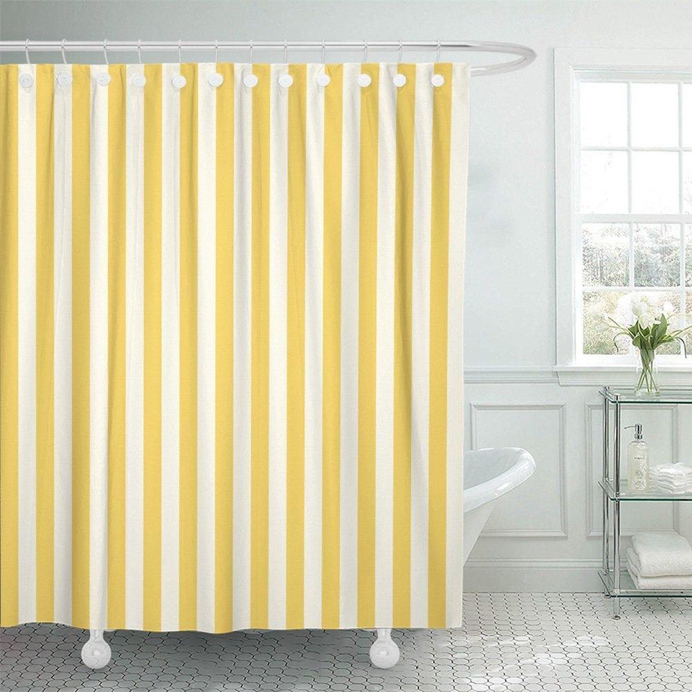 Emvency Shower Curtain Waterproof White Stripe Striped Stamp Yellow Sleepwear Apparel and Other Products Vertical Polyester Fabric 60 x 72 Inches Set with Hooks 60"W x 72"L - NewNest Australia