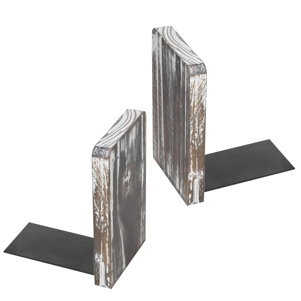 NewNest Australia - MyGift Torched Wood Office Desktop Bookends, Decorative Bookshelf Display Organizers, 1 Pair 