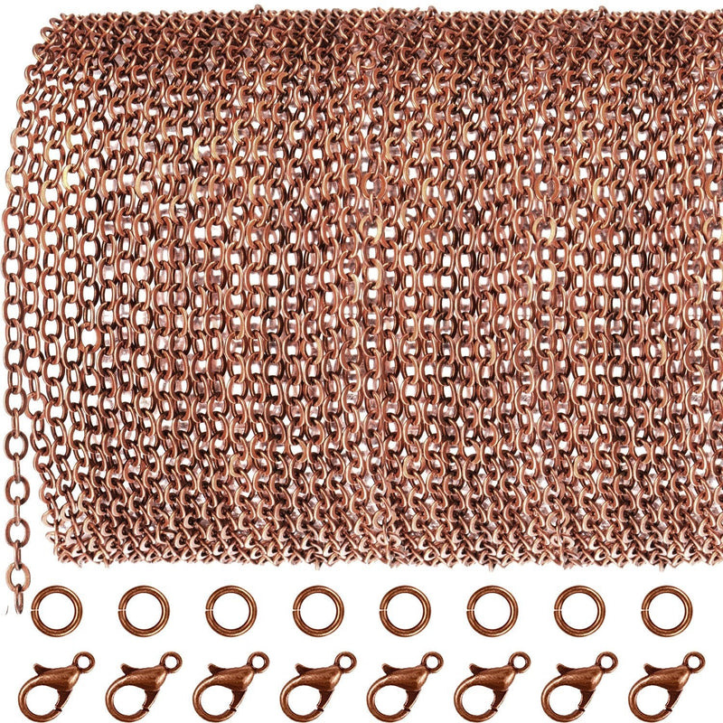 TecUnite 33 Feet Antique Red Copper Chain Link Necklace with 30 Pieces Jump Rings and 20 Pieces Clasps for DIY Jewelry Making (1.5mm) 1.5mm - NewNest Australia