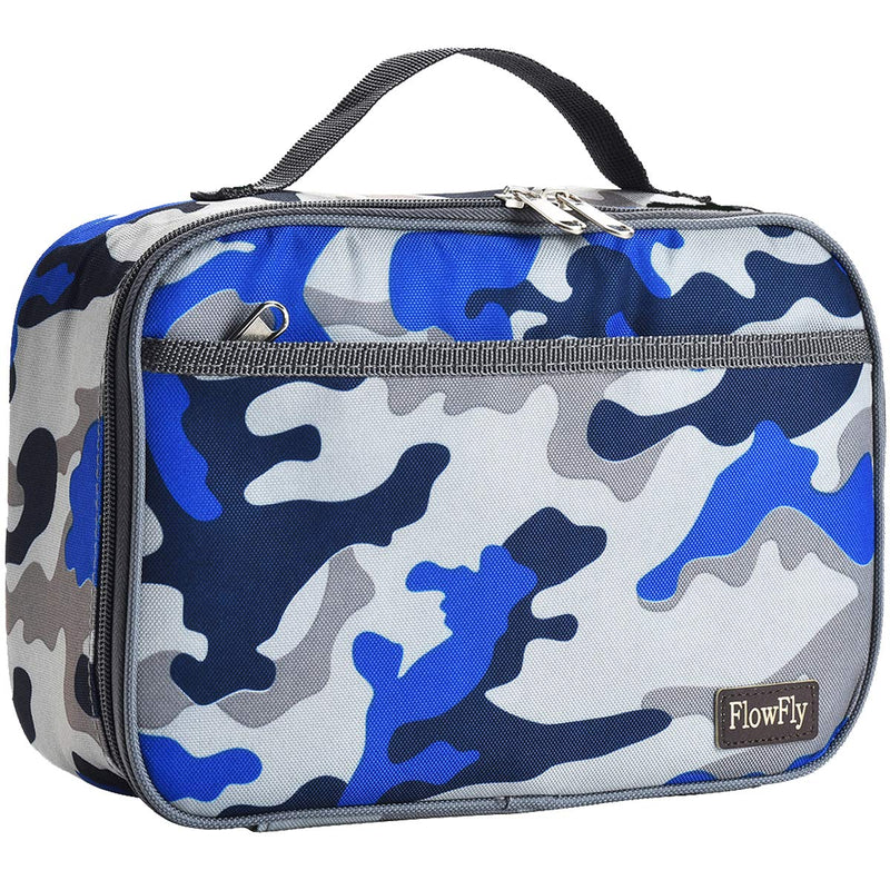NewNest Australia - Kids Lunch box Insulated Soft Bag Mini Cooler Thermal Meal Tote Kit with Handle and Pocket for Girls, Boys by FlowFly,Blue Camo Blue 
