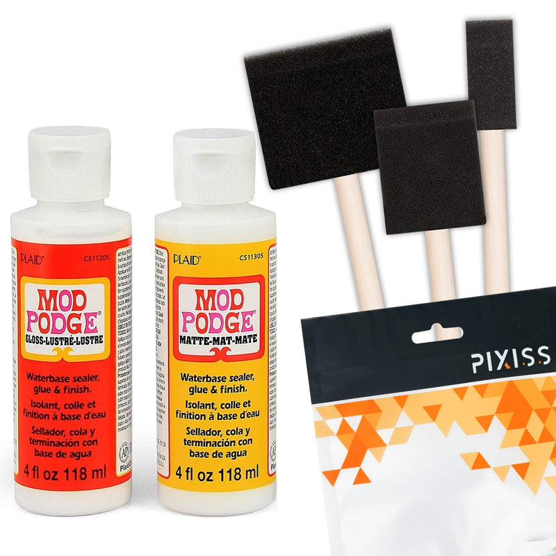 Mod Podge Decoupage Starter Kit, Gloss and Matte Medium with 3 Pixiss Foam Brushes, Waterproof for Puzzles, Wood and More 4oz - NewNest Australia