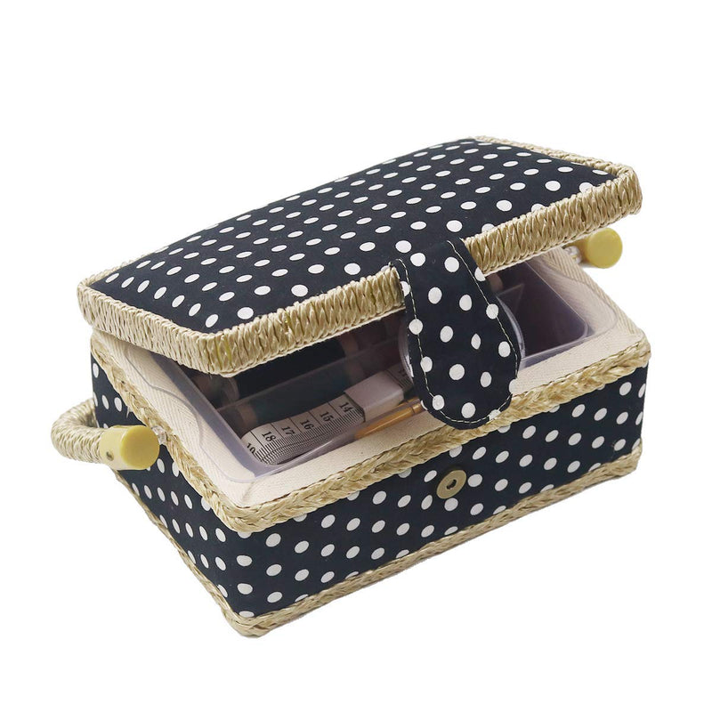 Sewing Basket Kit Sewing Box with Mini Sewing Accessories for Kids, Small (Black Polka Dot) Black Polka Dot - NewNest Australia