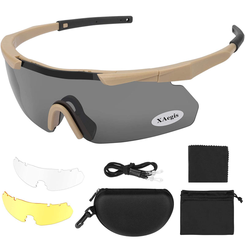 Xaegistac Tactical Eyewear 3 Interchangeable Lenses Outdoor Unisex Shooting Glasses Khaki Frame - NewNest Australia