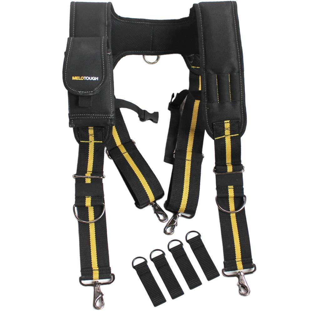 Melo Tough Suspenders Tool Belt Suspenders with Large Moveable Phone Holder, Pencil Holder, Adjustable Size Padded Suspenders (Yellow) H back - NewNest Australia