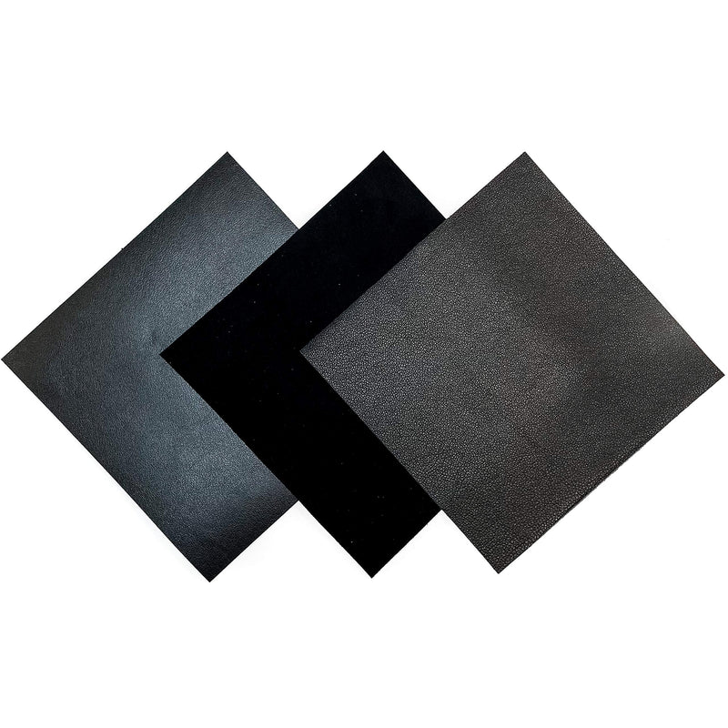 Black Leather Fabric for Crafts: 3 Sheepskin Sheets of Black Suede and Black Lambskin Leather Hides 5x5IN/ 12x12cm - NewNest Australia