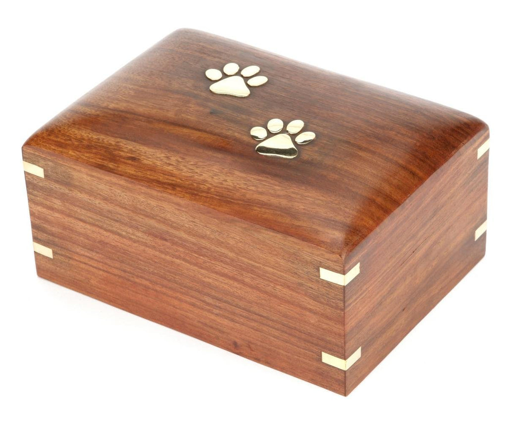 NewNest Australia - Hind Handicrafts Brass Paw Inlaid Rosewood Pet Urn for Dogs Cats Memorial Keepsake Urns for Ashes, Photo Wooden Box Cremation Urn (Small : 6" x 4" x 3" - 45lbs or 20kg, Two Paw) Small : 6" x 4" x 3" - 45lbs or 20kg 