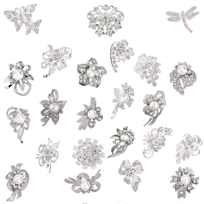 Ezing Lot 24pc Shining Rhinestone Crystal Brooches Pins DIY Wedding Bouquet Kit A - NewNest Australia
