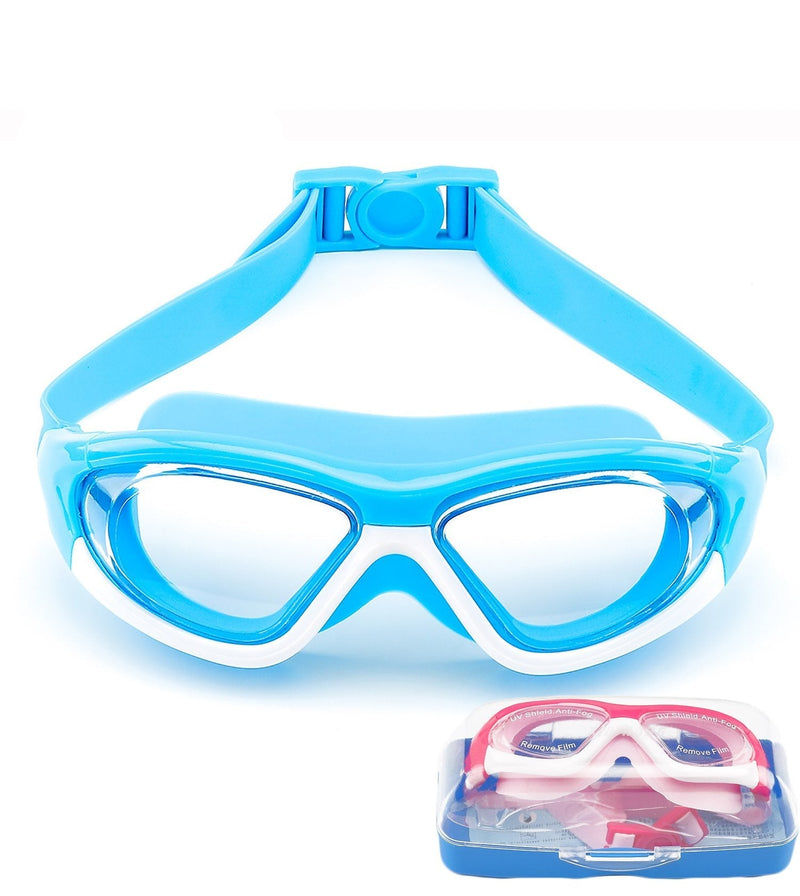 June Sports Swim Goggles for Kids (3-15 Year Old), Waterproof Swimming Google Large Frame UVA/UVB Teens Boys Girls SG28 Light Blue - NewNest Australia
