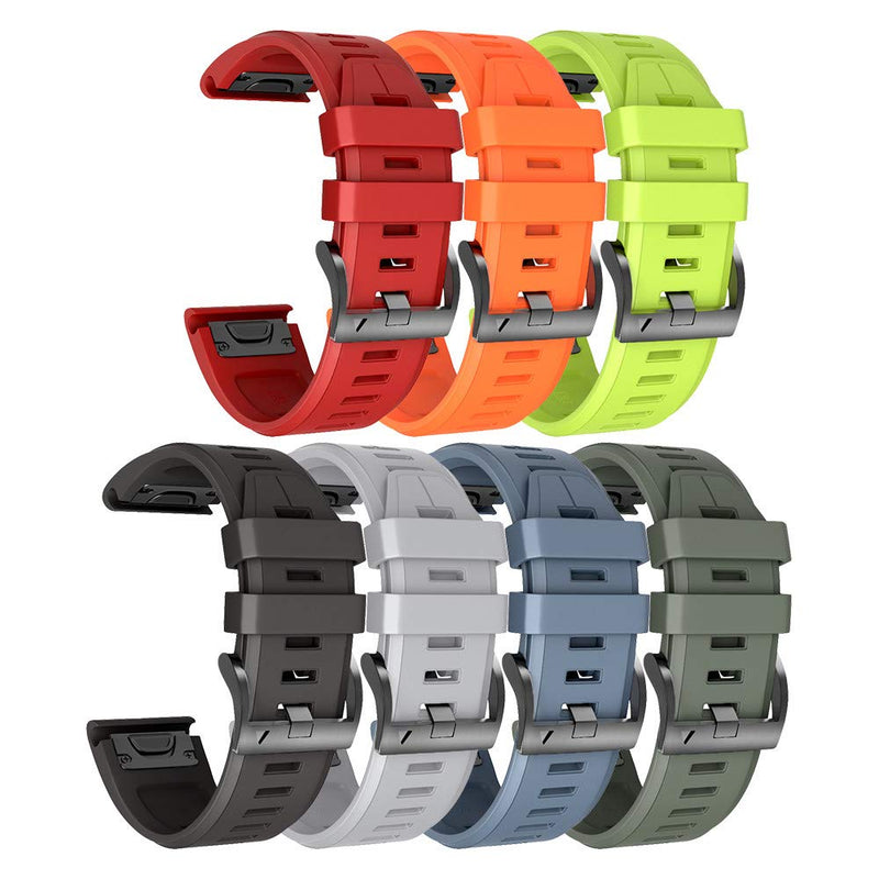 ANCOOL Compatible with Garmin Fenix 5X Plus Band 26mm Easy Fit Silicone Watch Strap Wristbands Replacement for Fenix 7X/Fenix 6X Pro/Fenix 6X/D2 Delta PX/Tactix Delta/Descent Mk2 (Pack of 7) 7PCS Pack - NewNest Australia