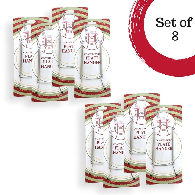 NewNest Australia - Banberry Designs Chrome Vinyl Coated Plate Hanger 8 to 10 Inch - Set of 8 Pcs - Clear Vinyl Sleeves Protect the Plate - Hook and Nail Included 8 Pack 