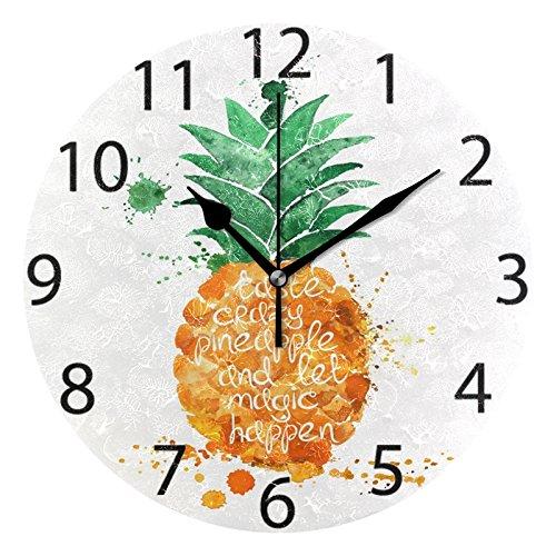 NewNest Australia - ALAZA Summer Orange Pineapple Round Acrylic Wall Clock, Silent Non Ticking Oil Painting Home Office School Decorative Clock Art 