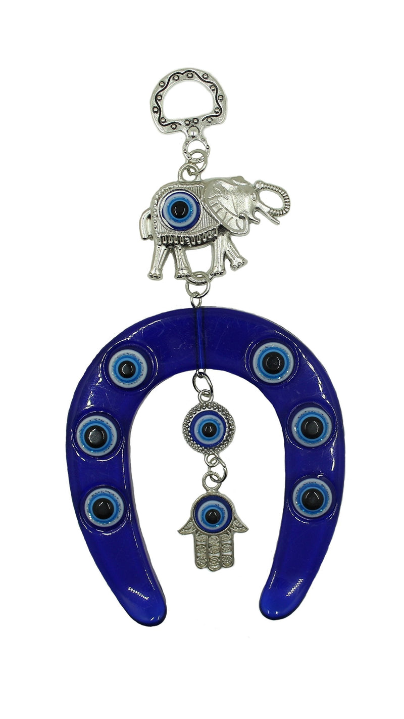 NewNest Australia - Bravo Team Lucky Blue Evil Eye Hanging Horse Shoe, Elephant and Hamsa for Protection and Blessing, Elephant for Strength and Power, Pendant Decoration for Car, Home and Office, Great Gift 