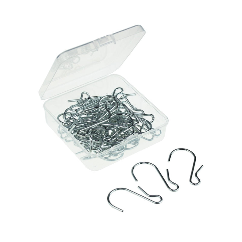 NewNest Australia - LJY 50 Pieces Clip Type Pot Rack Hanging Gutter Grid Hooks S Shaped Metal Hangers with Plastic Storage Box for Kitchen Bedroom Office Wire Shelving Pegboard 