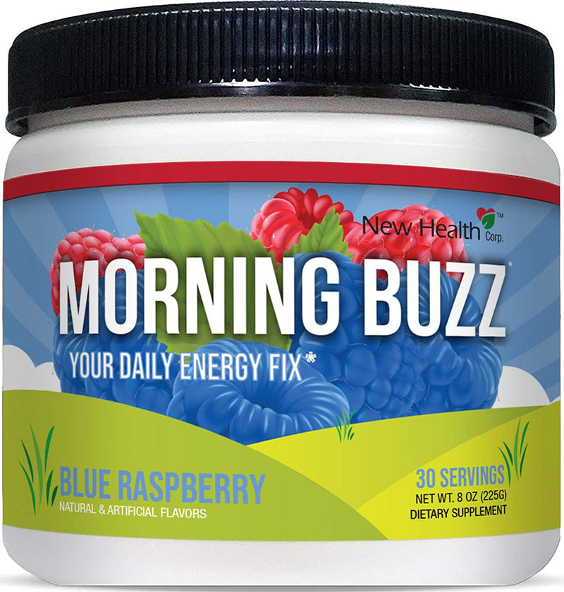 Morning Buzz Sports Energy Drink Mix by New Health, Pre Workout, Sports Nutrition Drink, Supports Lasting Energy, Endurance, Mental Clarity, and Metabolism, 8 Ounce Powder, 30 Servings(Blue Raspberry) Blue Raspberry - NewNest Australia