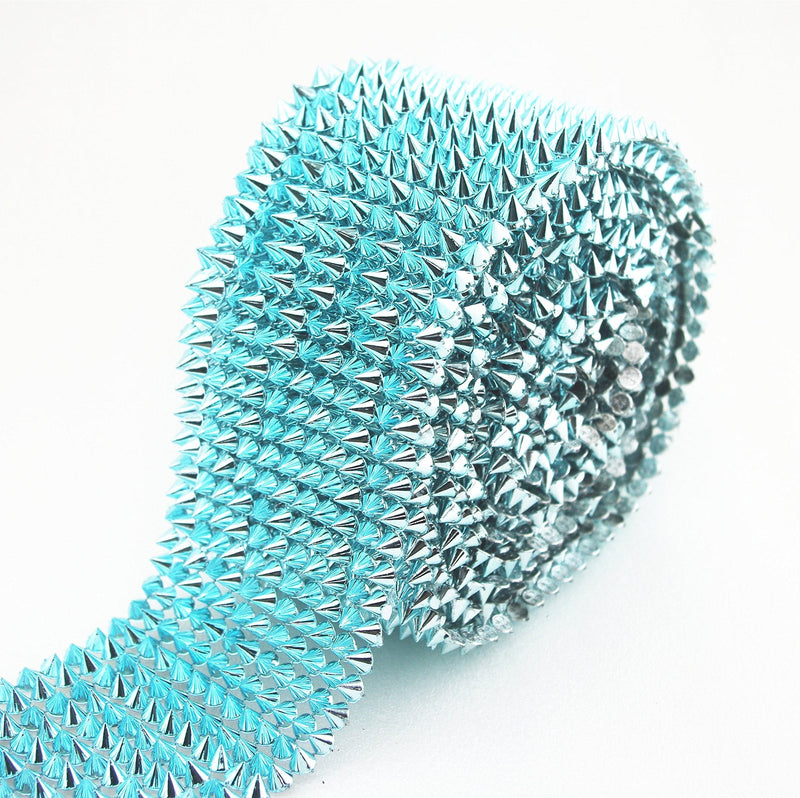 AEAOA 1 Yard Sew Stitch On Spike Stud Cone Flatback Punk Rock Trim mesh Bead Craft (Baby Blue) Baby Blue - NewNest Australia