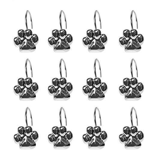 Myonly 12 Pcs Roller Glide Shower Curtain Hooks Stainless Steel Rustproof Metal Double Glide Shower Dog Footprints Decorative Bathroom Hook Silver - NewNest Australia