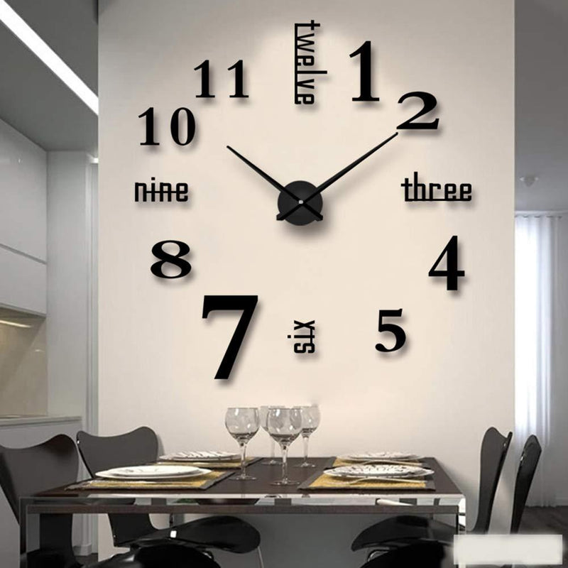 NewNest Australia - Mirror Surface Decorative Clock 3D DIY Wall Clock for Living Room Bedroom Office Hotel Wall Decoration (Black) Black 