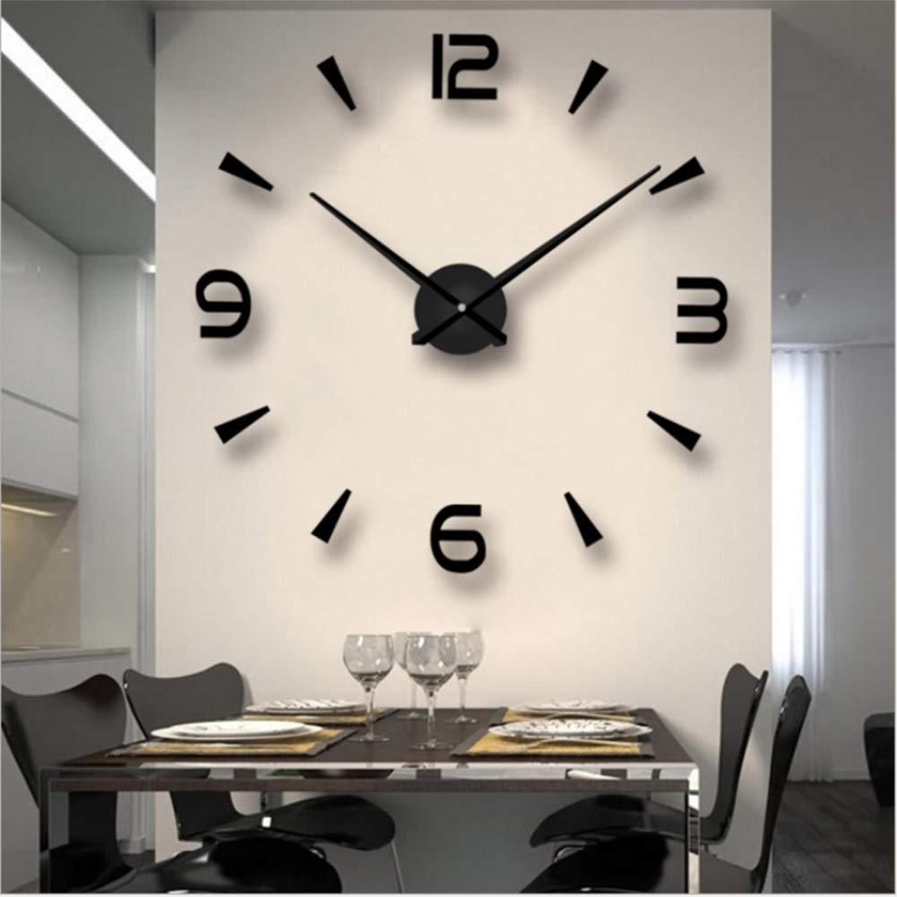 NewNest Australia - CreationStore 3D DIY Frameless Wall Clock Mirror Surface Wall Sticker Clocks Lagre Decorative Wall Clock for Home Living Room Bedroom Office Hotel (Black) Black 