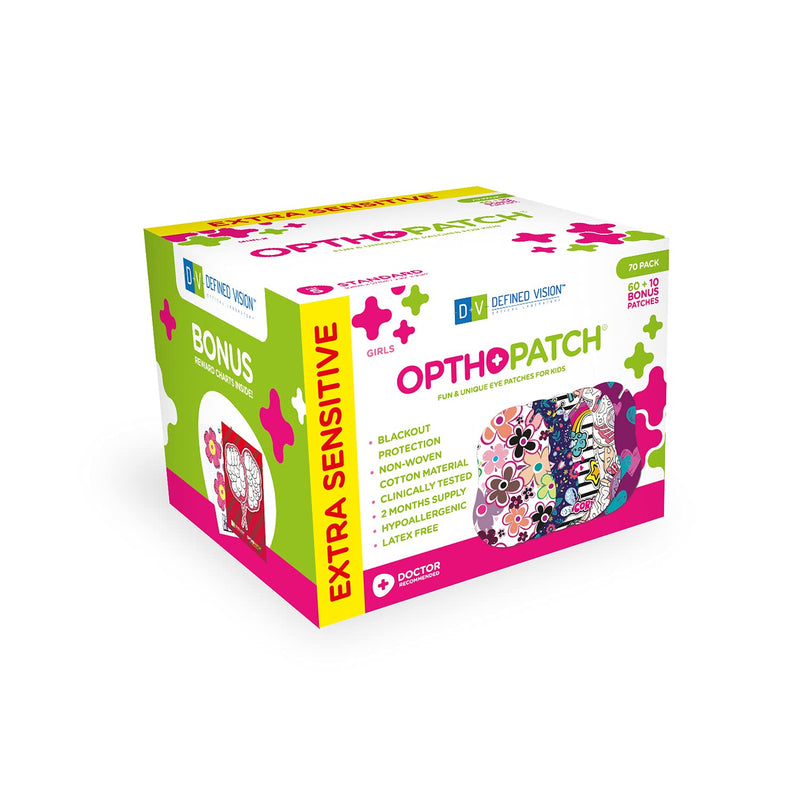 Opthopatch Kids Eye Patches - Fun Girls Design [Series II] - 60 + 10 Bonus Latex Free Hypoallergenic Cotton Adhesive Bandages for Amblyopia and Cross Eye - 3 Reward Chart Posters by Defined Vision - NewNest Australia
