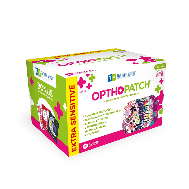 Opthopatch Kids Eye Patches - Fun Girls Design [Series II] - 90 + 10 Bonus Latex Free Hypoallergenic Cotton Adhesive Bandages for Amblyopia and Cross Eye - 3 Reward Chart Posters by Defined Vision - NewNest Australia