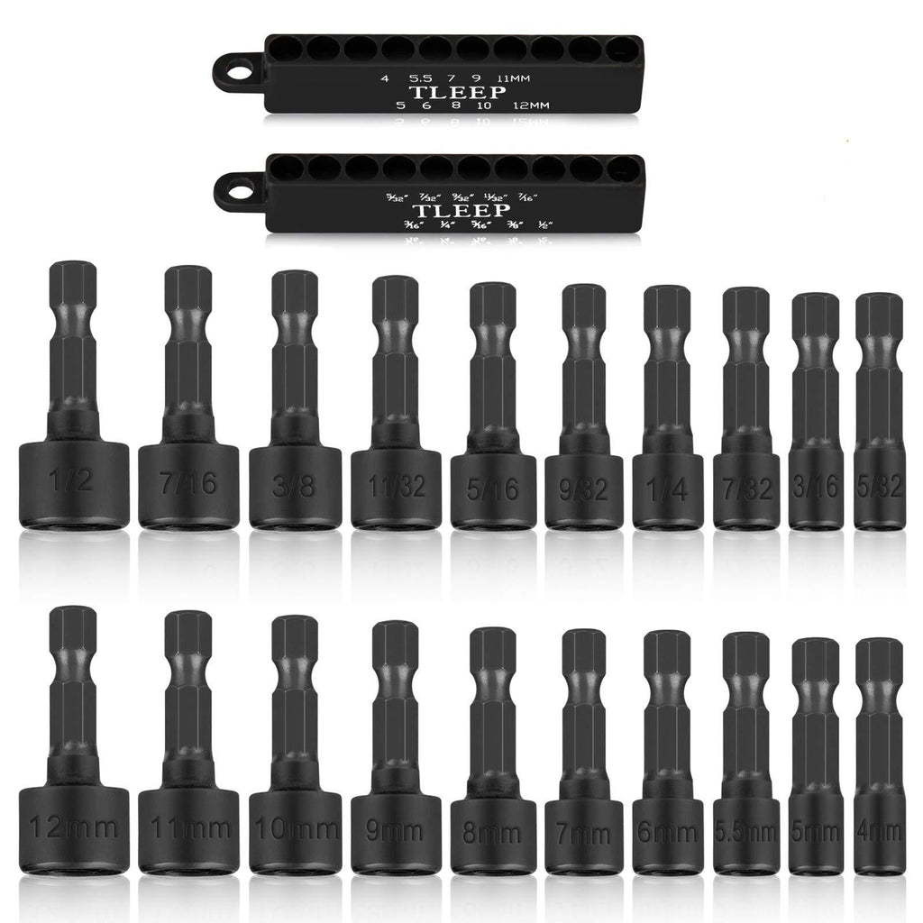 TLEEP 20 x Power Nut Driver Set for Impact Drill, 1/4” Hex Head Drill Bit Set SAE and Metric Screwdriver Socket Set, Chrome Vanadium Steel, Quick Change Chuck Socket Wrench Screw Impact Nutsetter 20 Drill Bits - NewNest Australia