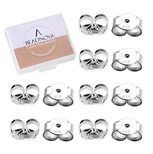BEADNOVA 925 Sterling Silver Earring Backs Butterfly Earring Backing for Studs Locking Earring Backs Hypoallergenic Earring Backings Replacement Secure Earring Backs for Posts (12 pcs) 12 pcs 925 Sterling Silver - NewNest Australia