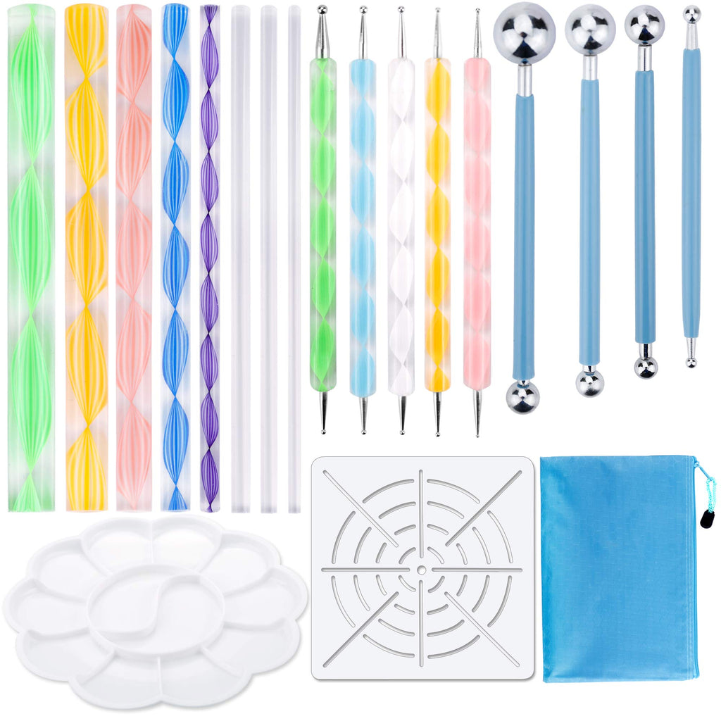 19PCS Mandala Dotting Tools Set Pen Dotting Tools Mandala Stencil Ball Stylus Paint Tray for Painting Rocks, Coloring, Drawing and Drafting - NewNest Australia