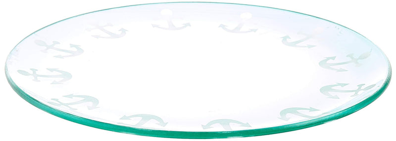 NewNest Australia - Pavilion Aqua Anchor Patterned Beach House Large Glass Rounded Jar Candle Tray, 7.25 Inc 