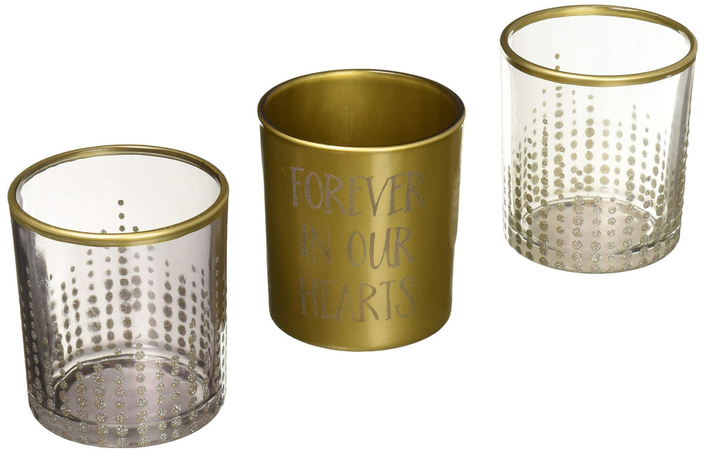 NewNest Australia - Pavilion Gift Company Sparkly Polka Dot in Memory Set of 3 Clear, Gold and Gray Glass Candle, 3 Inch 3 Assorted Tealight Holders 