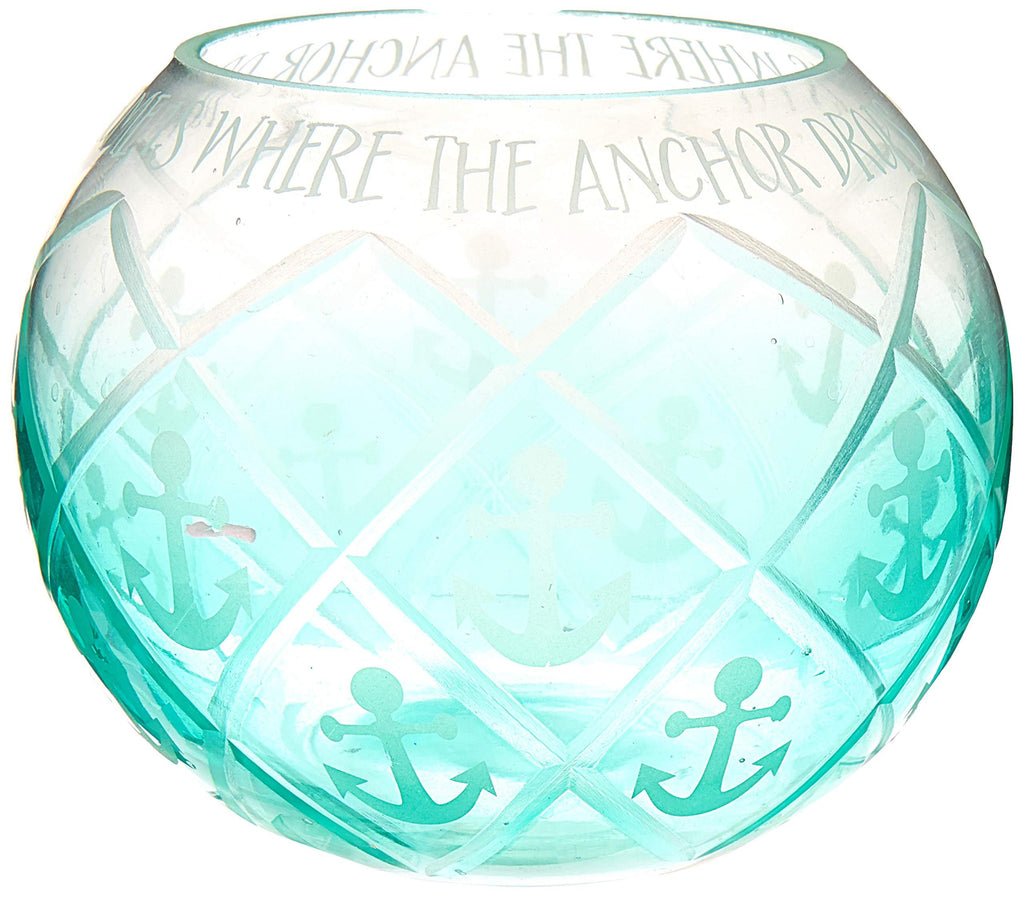 NewNest Australia - Pavilion - Aqua Ombre Diamond Cut Anchor Pattern Beach House 5 Inch Round Tealight Candle Holder - Home Is Where The Anchor Drops 