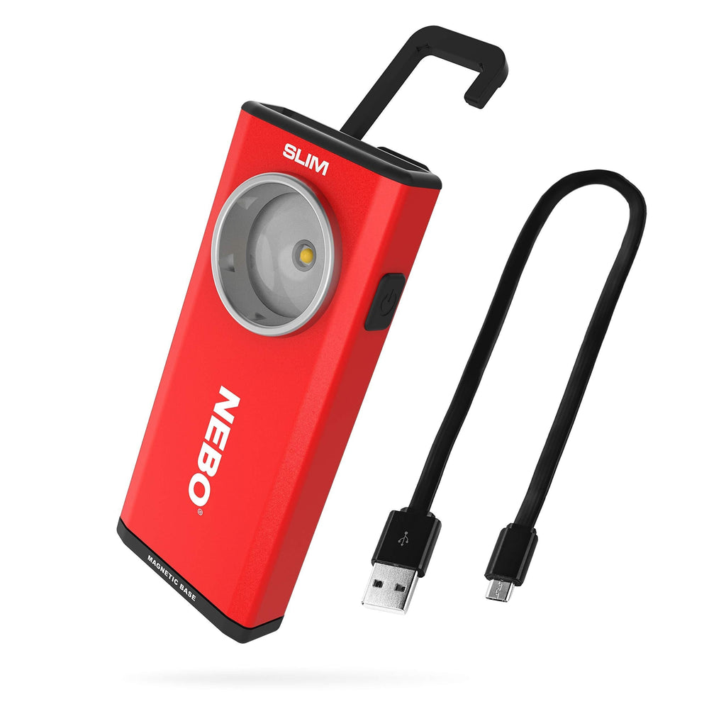 NEBO Rechargeable Flashlights High Lumens: 500-Lumen LED Flash Light Equipped with Dimming and Power Memory Recall; Featuring A Pocket Clip, Hanging Hook and Magnetic Base Slim 6694 Red Worklight - NewNest Australia