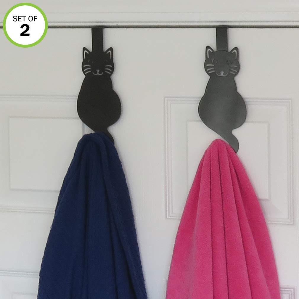 NewNest Australia - Evelots Over The Door Hook Hangers-Black Cat-Towel/Jacket-Hold 20 Lbs-Iron-Set/2 