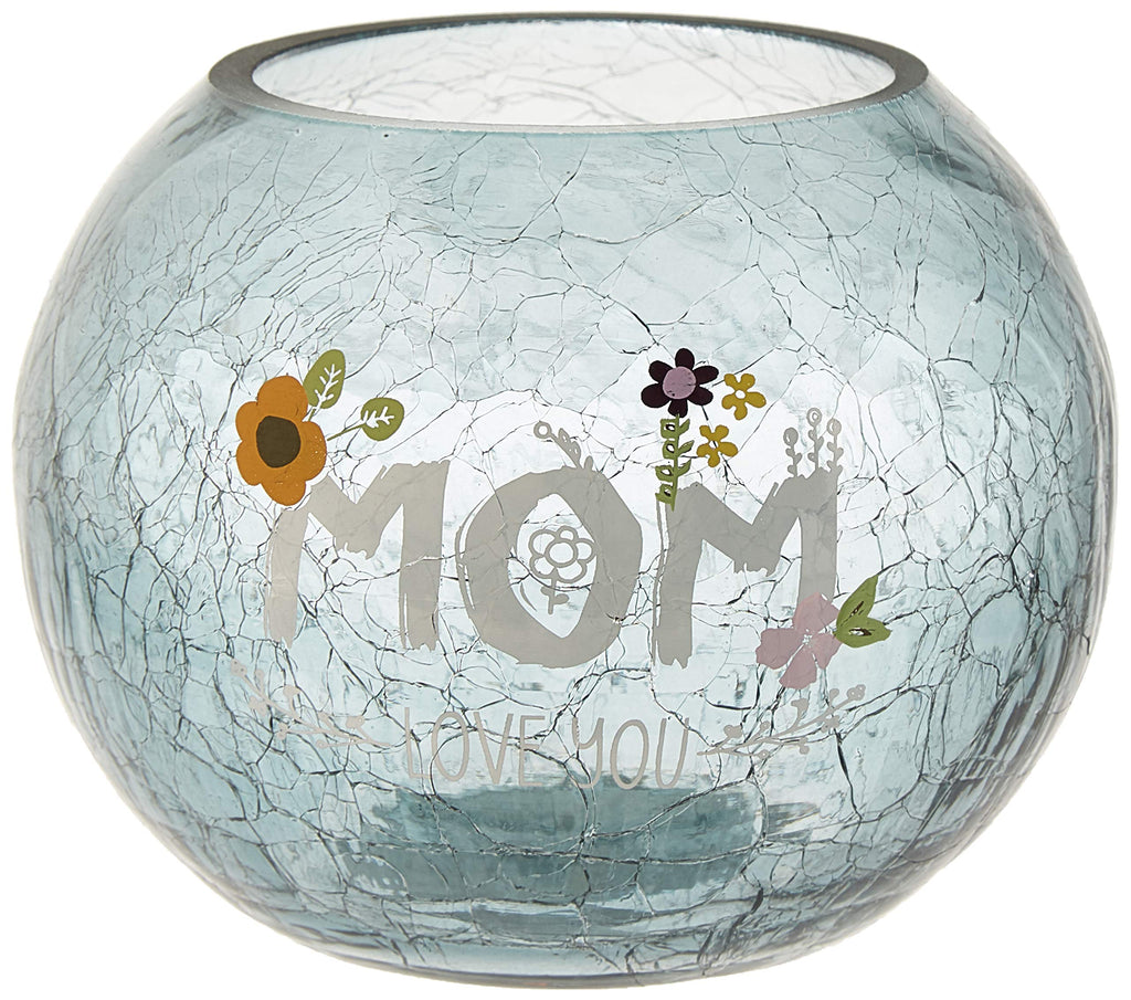 NewNest Australia - Pavilion Gift Company Mom Love You-Gray Tinted Floral Round Candle, 5 Inch Included 5" Crackled Glass Tealight Holder 