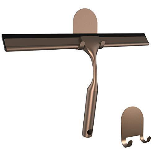 HOME SO 10" Shower Squeegee with Two 3M Adhesive Hooks in Bronze Finish; Effective Rubber Blade Squeegee for Windows, Glass Shower Doors, Car Windshield, Mirrors, Tile Walls, Kitchen Surfaces and More Bronze Stainless Steel - NewNest Australia